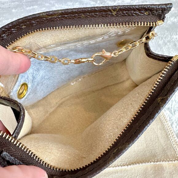 Louis Vuitton Monogram Cosmetic Pouch 15 Wristlet Clutch with chain NICE! Gift! - Picture 6 of 8